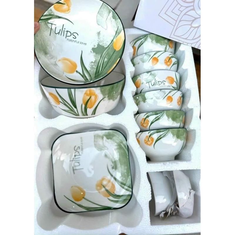 BỘ BÁT 11 MÓN HOA TUYLIP SIÊU SANG SIÊU XINH