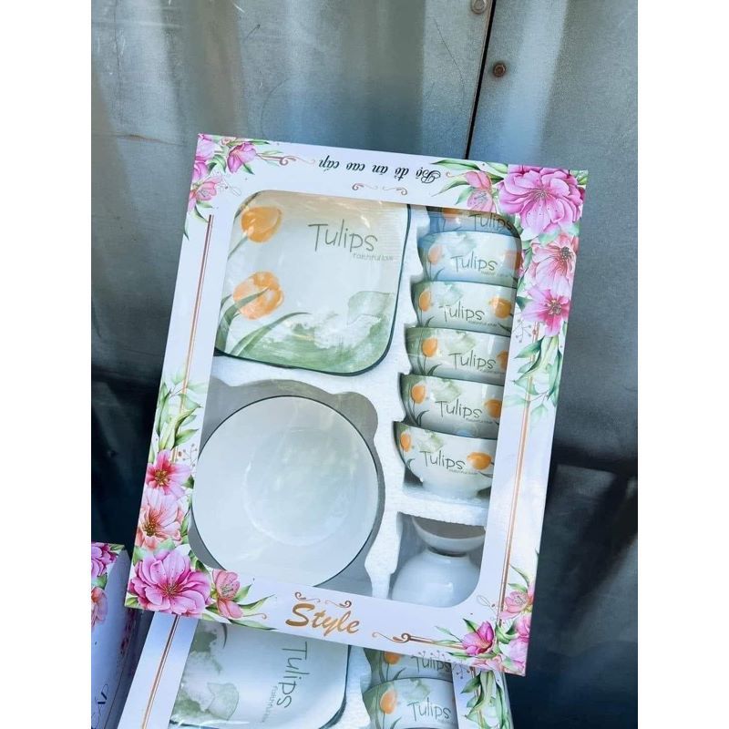 BỘ BÁT 11 MÓN HOA TUYLIP SIÊU SANG SIÊU XINH