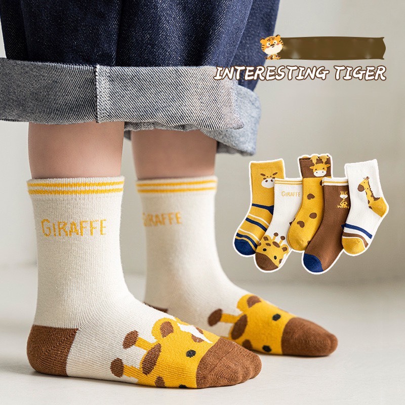 Set 5 Đôi Tất/ Vớ Cổ Cao Cotton Hình Hươu Cao Cổ Cho Bé Dễ Thương TE19