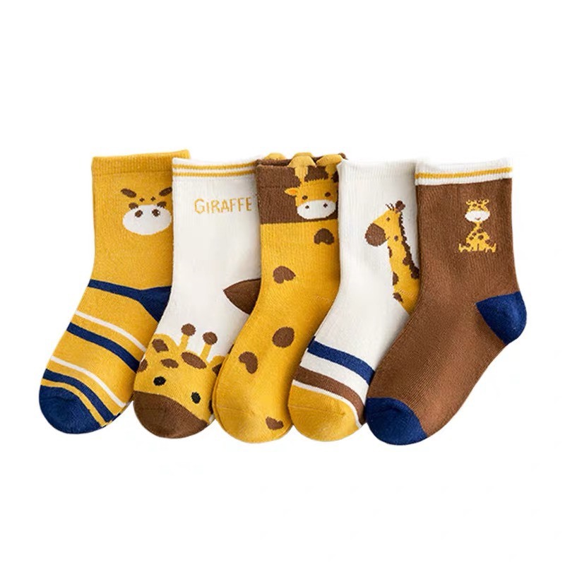 Set 5 Đôi Tất/ Vớ Cổ Cao Cotton Hình Hươu Cao Cổ Cho Bé Dễ Thương TE19