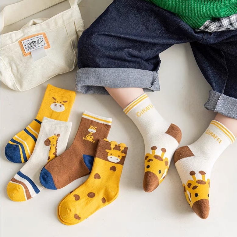 Set 5 Đôi Tất/ Vớ Cổ Cao Cotton Hình Hươu Cao Cổ Cho Bé Dễ Thương TE19