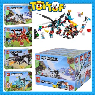 [Một mẫu lẻ] Đồ chơi lắp ráp minecraft ghép my world cưỡi rồng thần ender phun lửa , băng nguyên tố xếp hình MG298