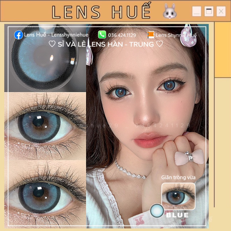 💙 Lens (kính áp tròng) MÀU XANH BIỂN VIỀN ĐEN blue tây giãn vừa tone Hàn quốc - Lens Huế 🐰