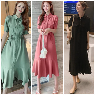Đầm sơ mi đuôi cá túi hộp 13 màu, váy dạo phố vnxk xuongvnxk (kèm hình thật)