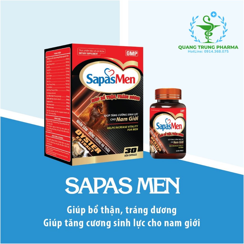 SapasMen - Tăng cường sinh lực cho Nam giới – Bổ thận tráng dương Lọ 30 viên