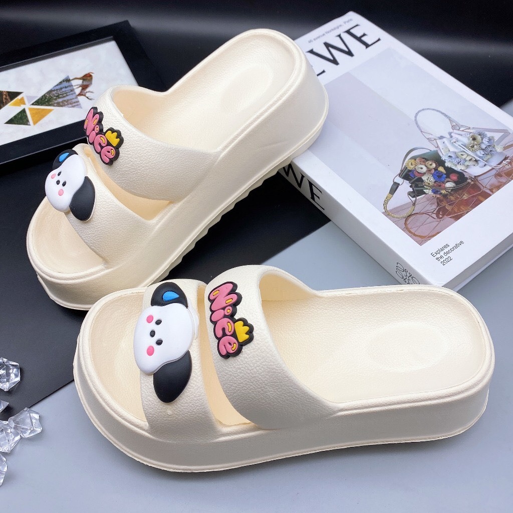 Dép bánh mì Lainiki đế cao 6cm cho nữ chất cao su mềm 2 quai hình cún tai dài siêu đẹp HOTTREND 2386