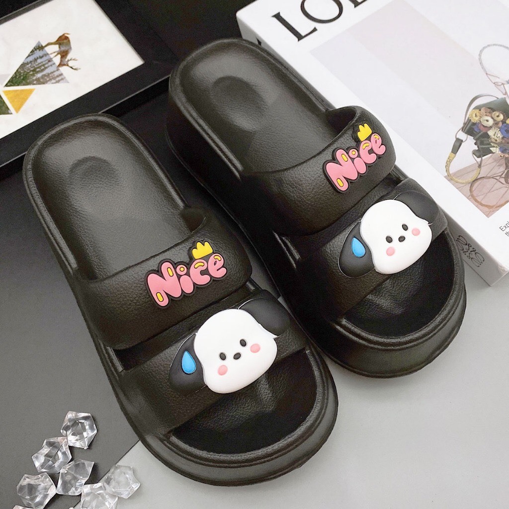 Dép bánh mì Lainiki đế cao 6cm cho nữ chất cao su mềm 2 quai hình cún tai dài siêu đẹp HOTTREND 2386