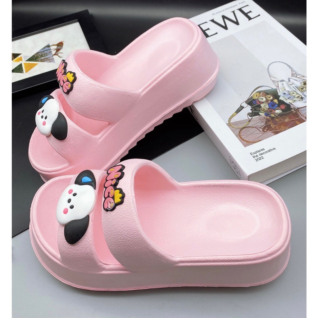 Dép bánh mì Lainiki đế cao 6cm cho nữ chất cao su mềm 2 quai hình cún tai dài siêu đẹp HOTTREND 2386