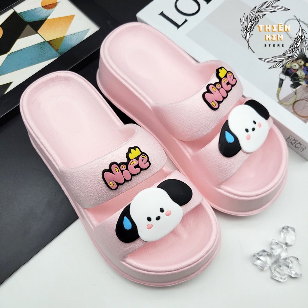 Dép bánh mì Lainiki đế cao 6cm cho nữ chất cao su mềm 2 quai hình cún tai dài siêu đẹp HOTTREND 2386