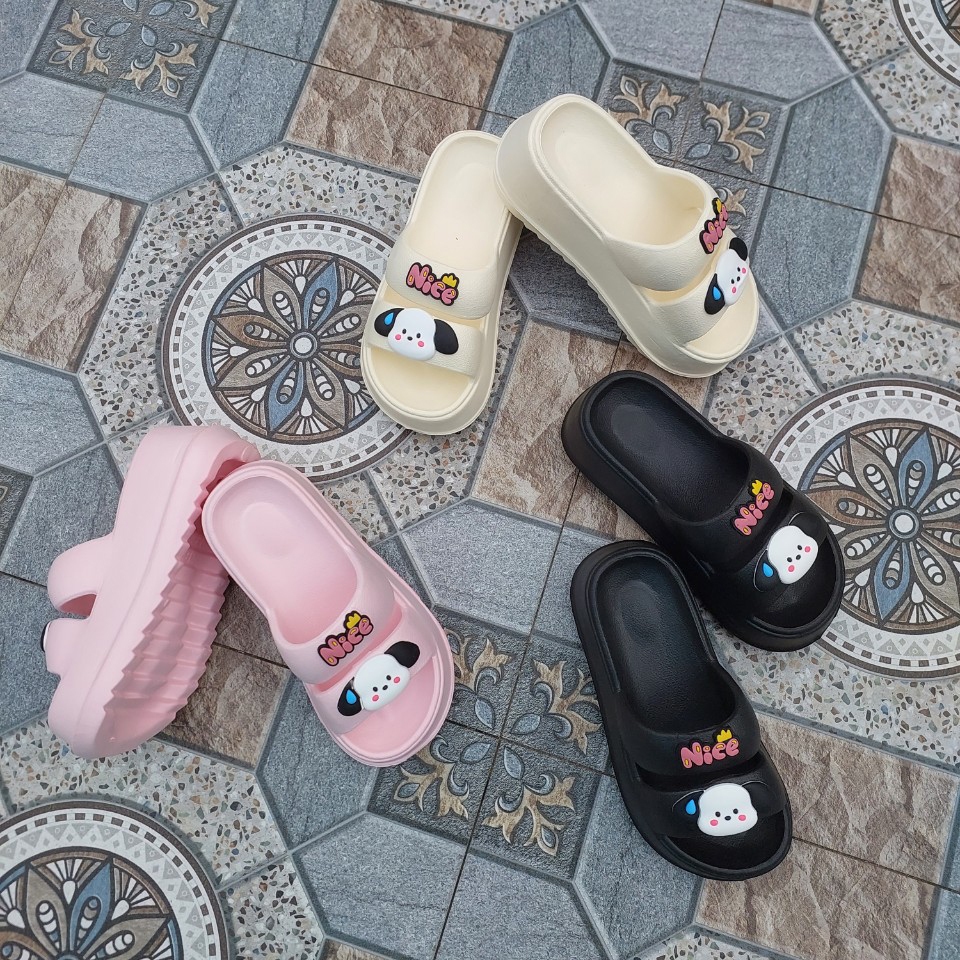 Dép bánh mì Lainiki đế cao 6cm cho nữ chất cao su mềm 2 quai hình cún tai dài siêu đẹp HOTTREND 2386