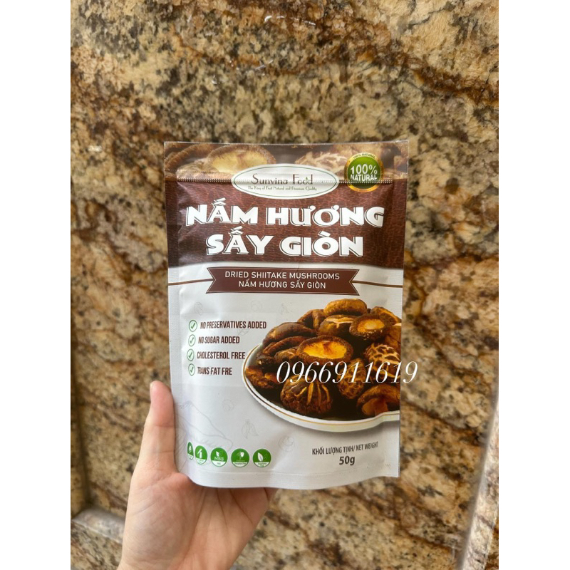 túi 50gam nấm hương sấy thăng hoa ăn liền, làm bánh kẹo