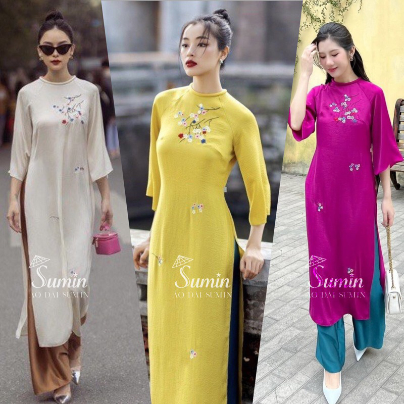 Áo Dài Cách Tân Nữ Thêu Hoa Cao Cấp_Áo Dài Đi Lễ Chùa, Du Xuân May Sẵn