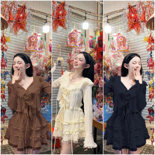 Bigsize Mèo Mỡ - Set áo crotop viền ren cổ bèo kèm chân váy tầng bigsize 50-95kh