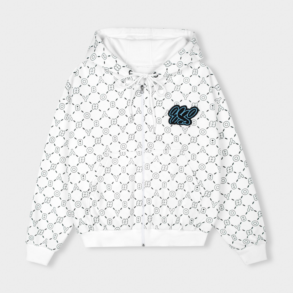 Áo Hoodie Zip Boxy 8YO Monogram - Áo Khoác Nỉ Bông Có Lót Vải Jersey Dây Kéo Unisex Local Brand