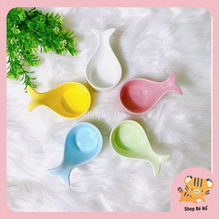 (Ảnh thật tự chụp) Bát Đĩa Gốm Sứ Trơn Ăn Dặm Cho Bé Hình Đuôi Cá Chịu Nhiệt An Toàn Cho Bé Shopbeho