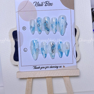 Nailbox thiết kế Changgnails loang xanh mix gel xi măng