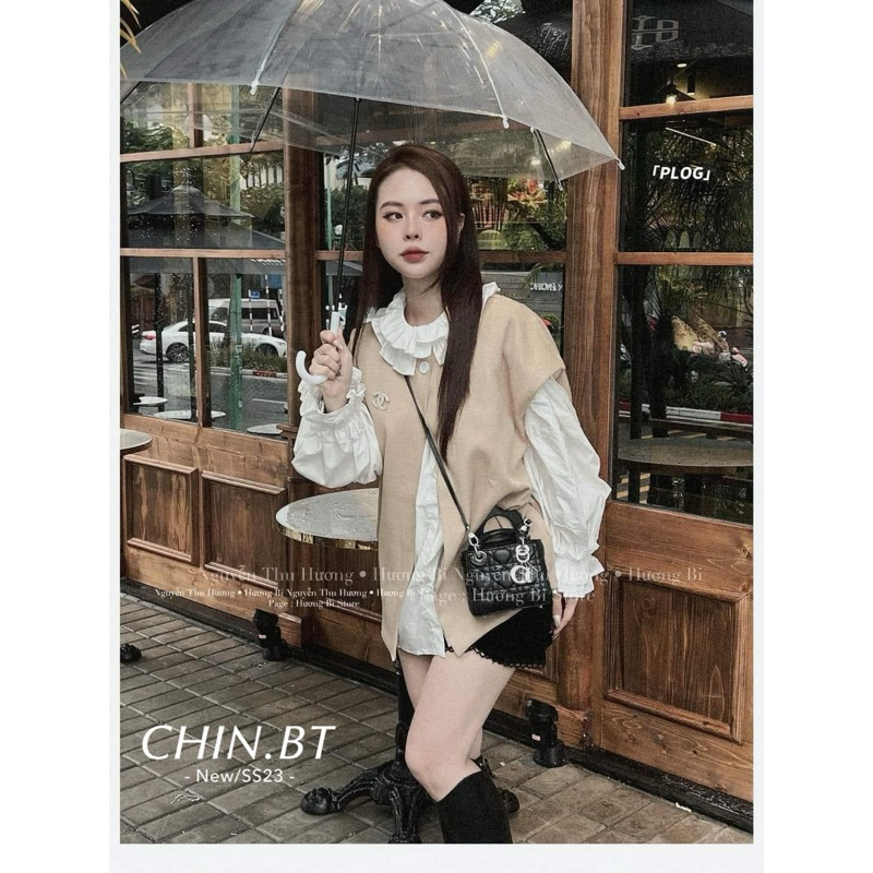 Set Sơ mi phối gile dạ Hương Bi