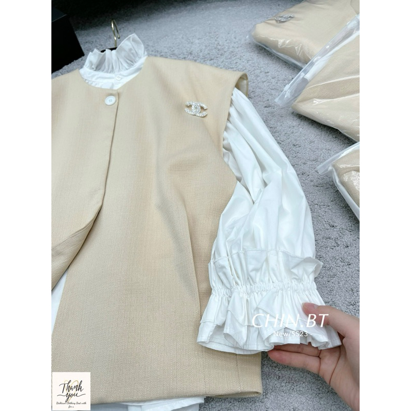 Set Sơ mi phối gile dạ Hương Bi