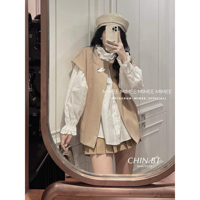 Set Sơ mi phối gile dạ Hương Bi