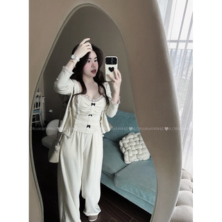 Set 3 chi tiết áo nơ mix quần xuông Khánh Lê