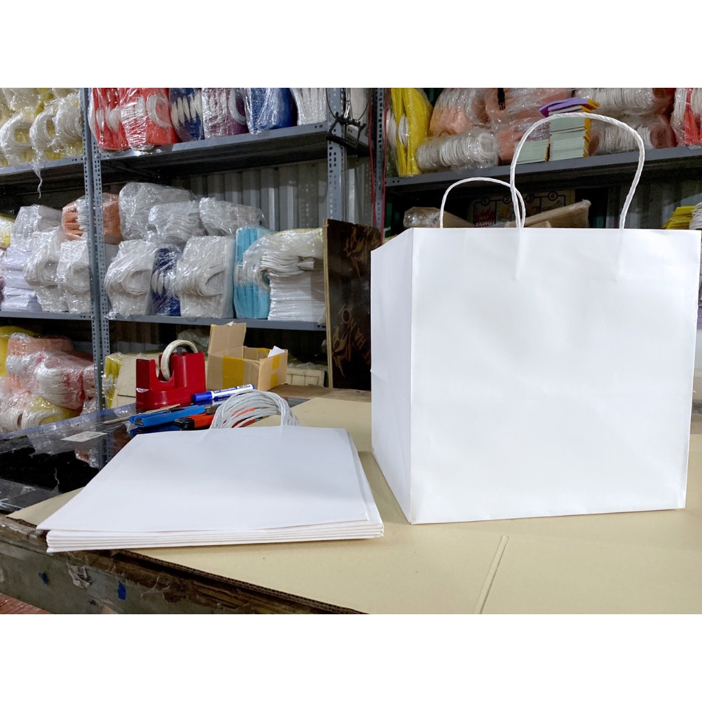 10 CÁI TÚI GIẤY KRAP NHẬT MÀU TRẮNG SỨ KT cao 26 ngang 26 hông 22 cm