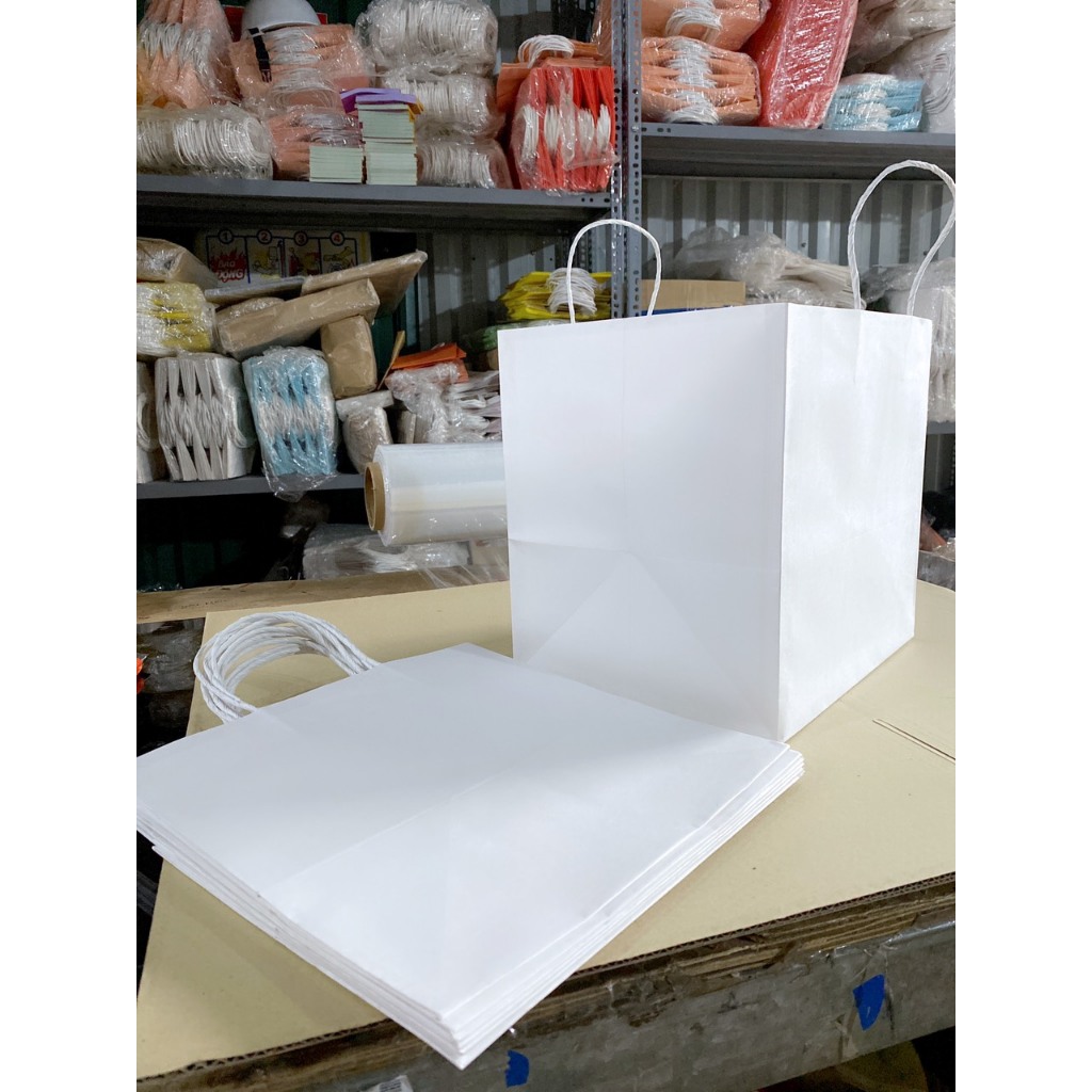 100 CÁI TÚI GIẤY KRAP NHẬT MÀU TRẮNG SỨ KT cao 26 ngang 26 hông 22 cm