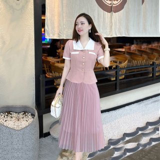 Set áo và chân váy nữ công sở cổ phối CBC thiết kế dáng peplum