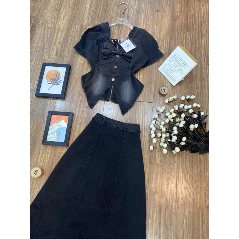 Set váy jean khoá kéo