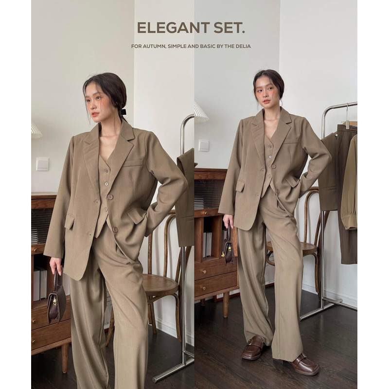 39260 SET BLAZER DÀI TAY HAI LỚP KÈM QUẦN