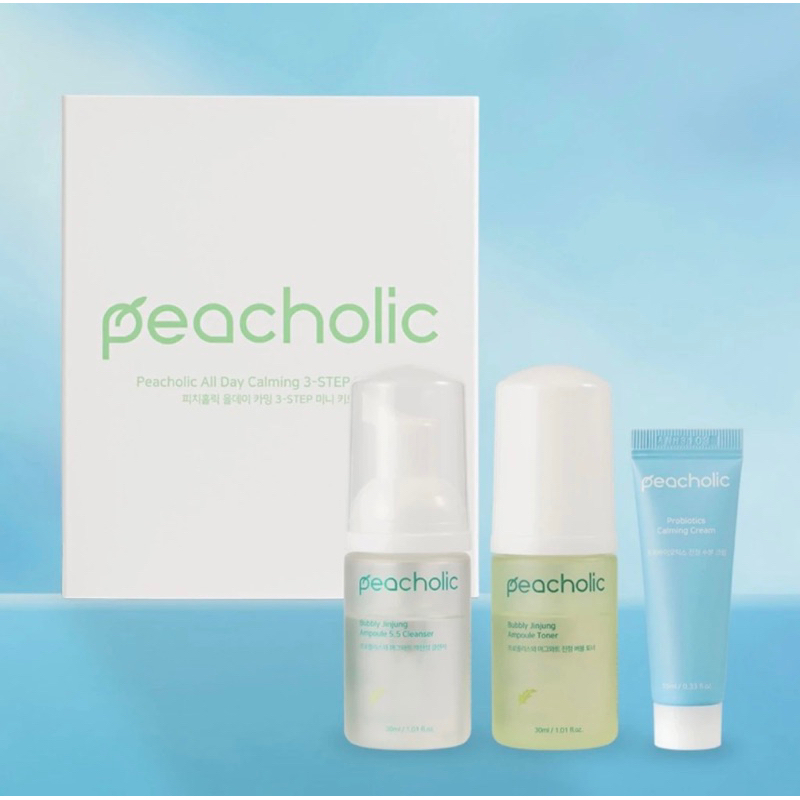 Set Dưỡng Da Mini Peacholic All Day Calming 3 Step ( Sữa Rửa Mặt + Toner+ Kem Dưỡng)