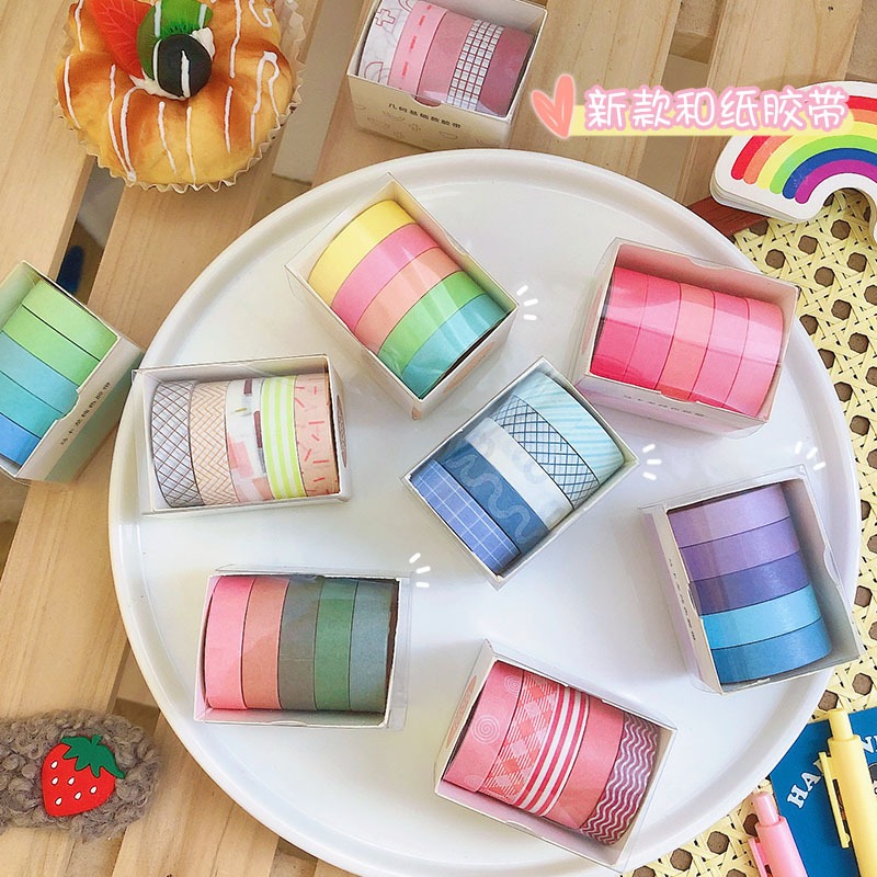Hộp 10 Cuộn Băng Keo Washi Tape Mini 5mm DIY Trang Trí Bullet Journal Nhật Ký Sổ Lưu Niệm D065