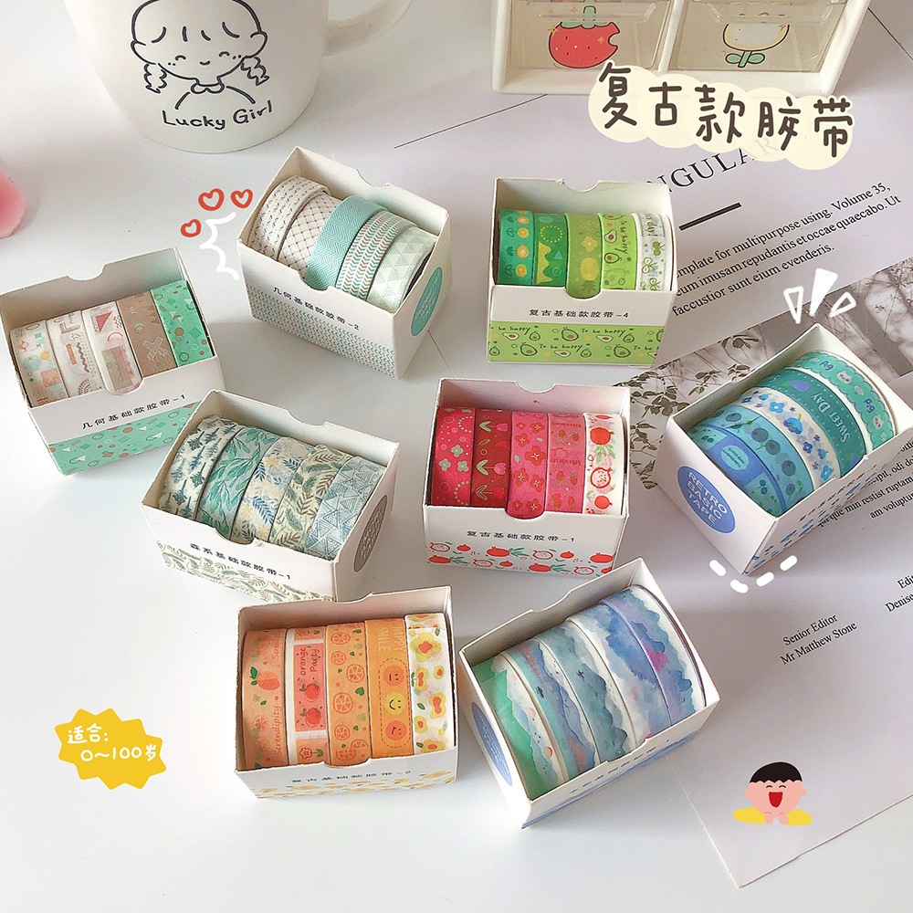 Hộp 10 Cuộn Băng Keo Washi Tape Mini 5mm DIY Trang Trí Bullet Journal Nhật Ký Sổ Lưu Niệm D065