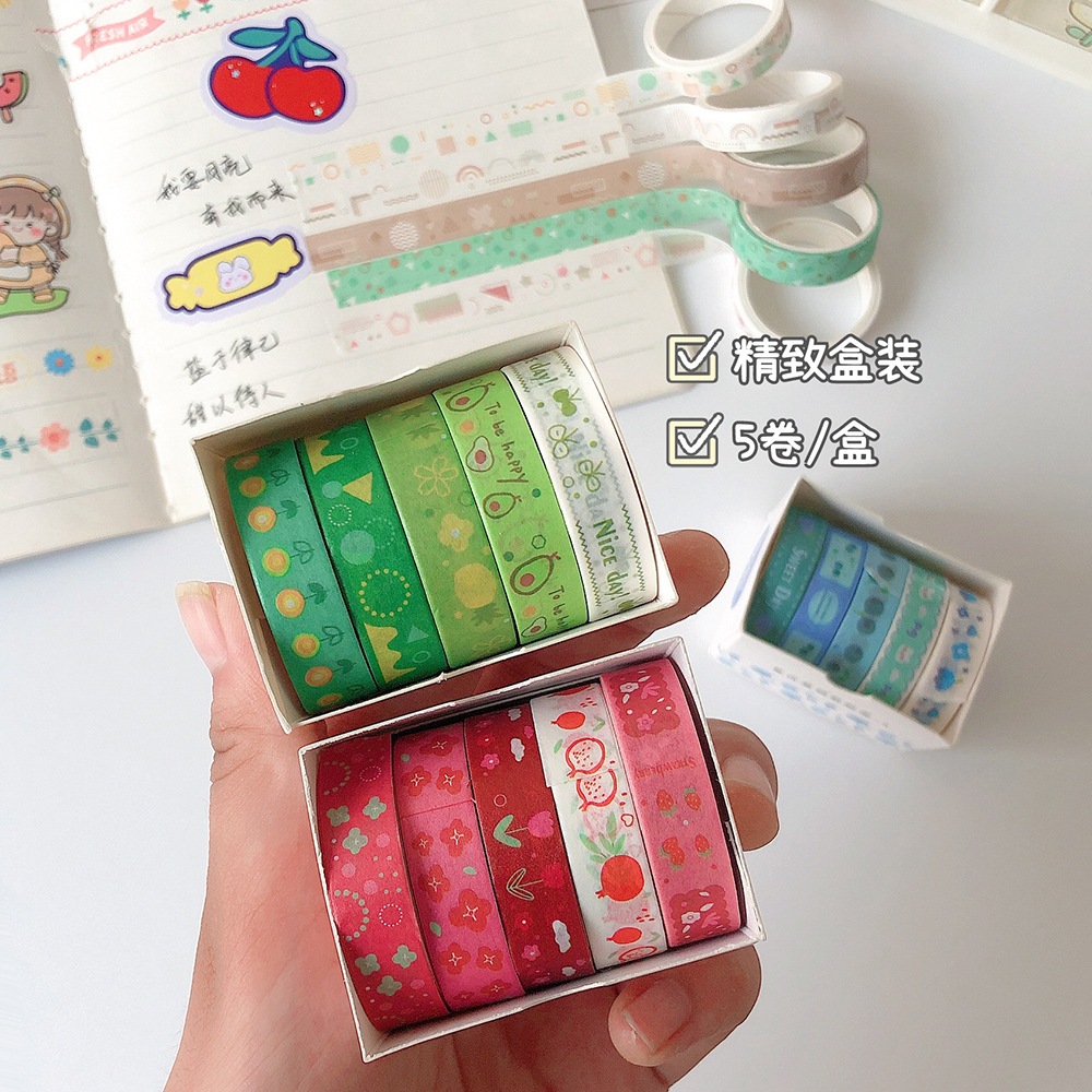 Hộp 10 Cuộn Băng Keo Washi Tape Mini 5mm DIY Trang Trí Bullet Journal Nhật Ký Sổ Lưu Niệm D065