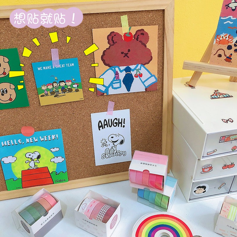 Hộp 10 Cuộn Băng Keo Washi Tape Mini 5mm DIY Trang Trí Bullet Journal Nhật Ký Sổ Lưu Niệm D065