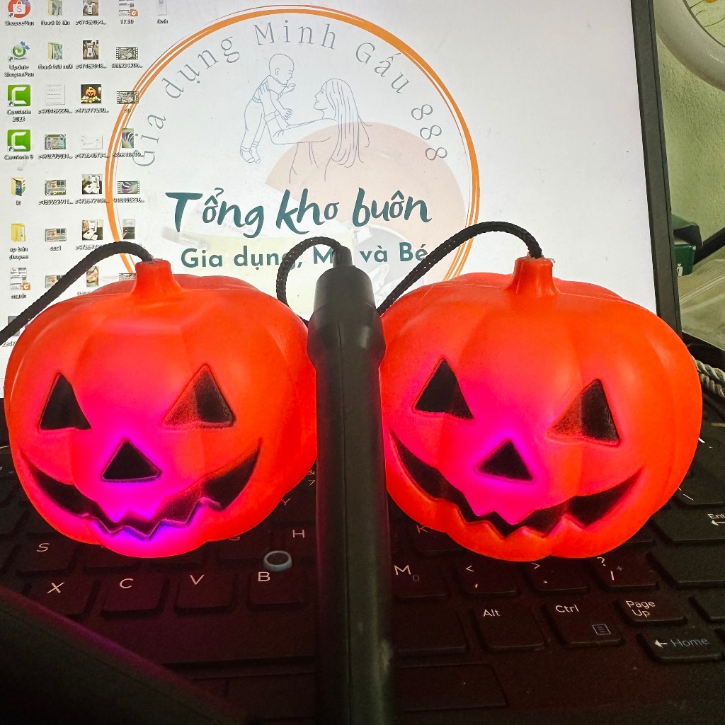 Đèn lồng Bí Ngô halloween - Giỏ đựng Bí Ngô xin kẹo có đèn 3 kích cỡ có tay cầm