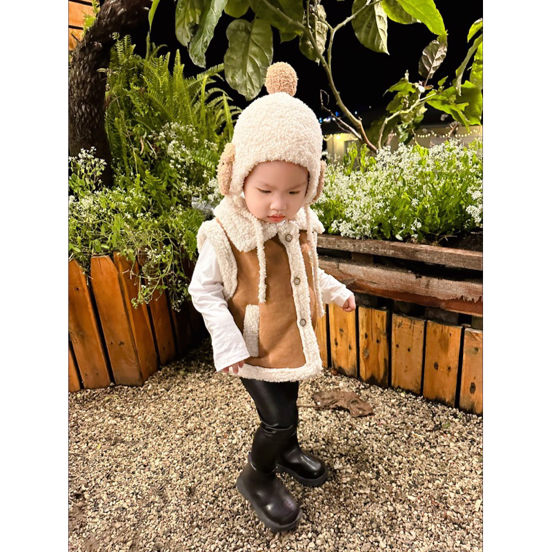 Áo khoác cho bé,Áo gile cổ bẻ lông cừu QC cho bé 10 đến 20kg