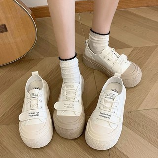 Giày nữ dáng canvas buộc kết dán đế cao 4cm dáng Bright Mã G0