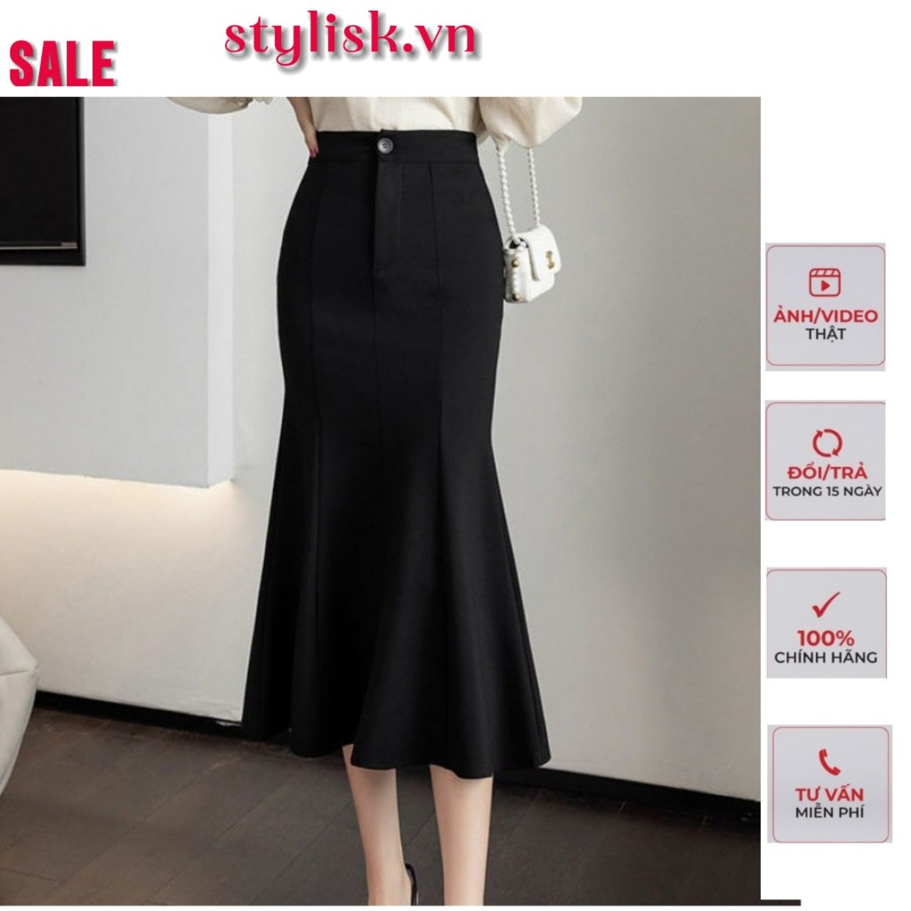 Chân Váy đuôi cá co dãn 4 chiều SATYLISK CV24 phối cúc giả phía trước