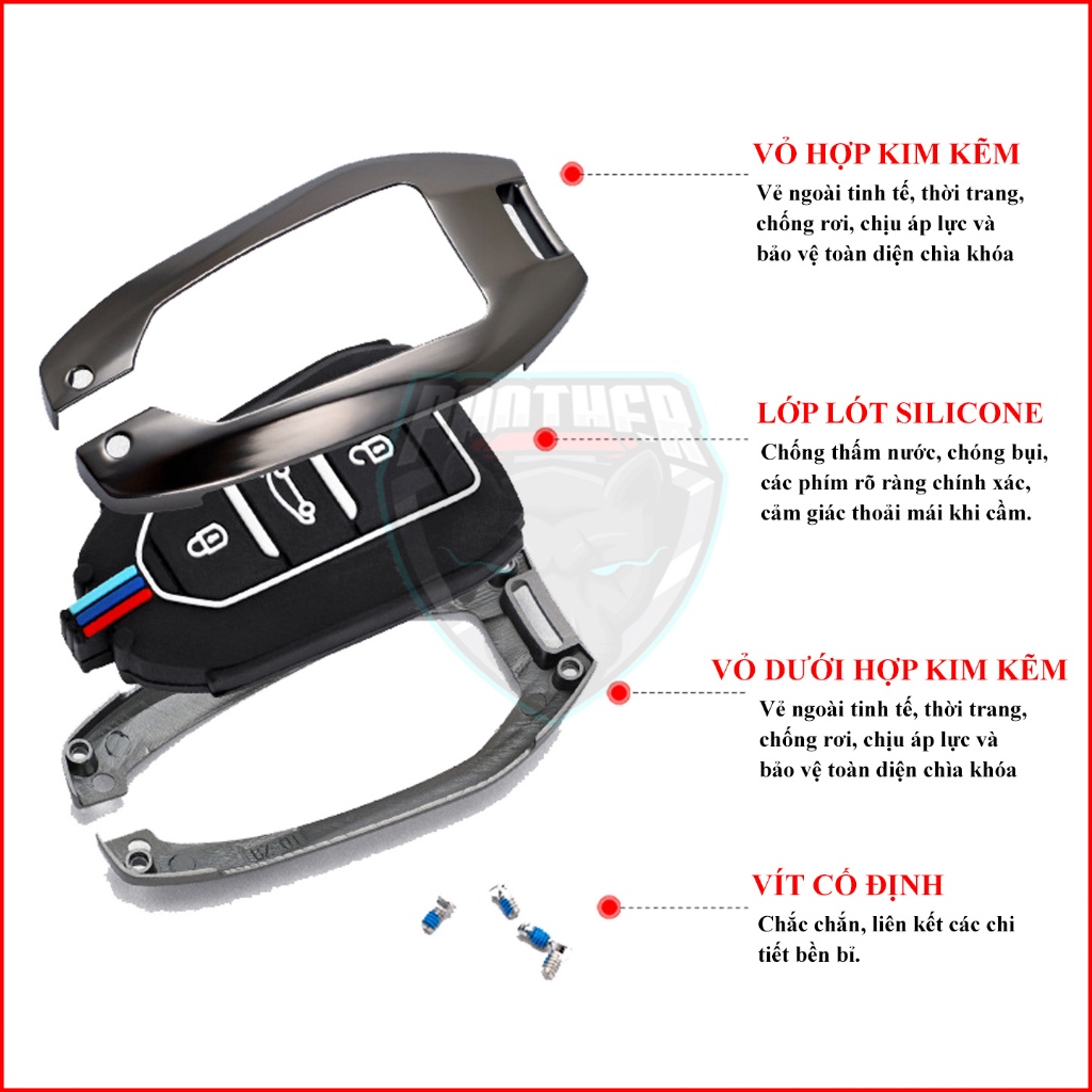Ốp Chìa Khóa Xe PEUGEOT 3008 5008 2008 408 Traveller Họa Tiết 3 Sọc Màu Thép Hợp Kim Bền Bỉ Tinh Tế Sang Trọng Lịch Lãm