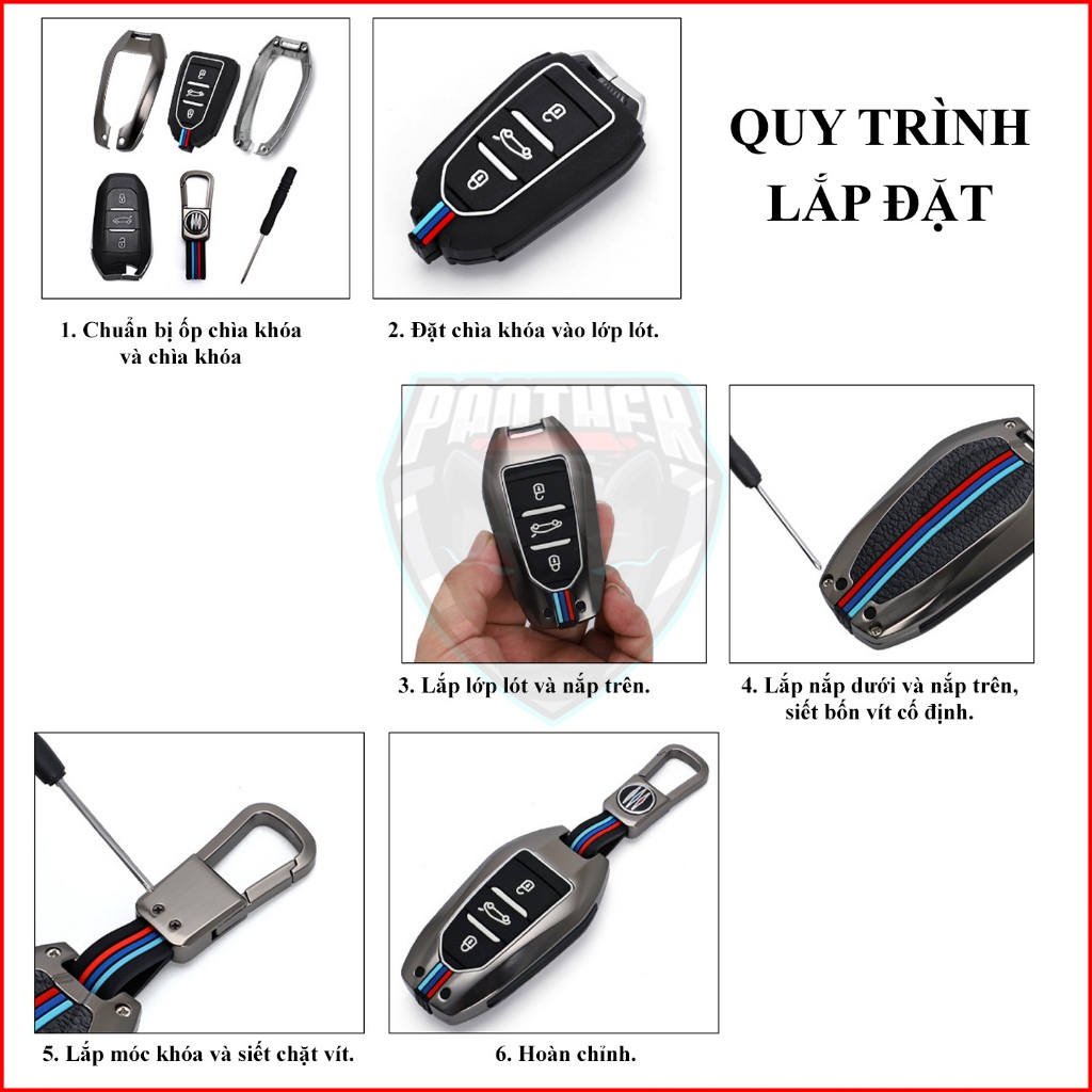 Ốp Chìa Khóa Xe PEUGEOT 3008 5008 2008 408 Traveller Họa Tiết 3 Sọc Màu Thép Hợp Kim Bền Bỉ Tinh Tế Sang Trọng Lịch Lãm
