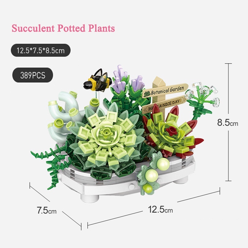 Bộ Đồ Chơi Lắp Ráp Khối Bó Hoa Hồng Cỡ Nhỏ Trang Trí Bàn Làm Việc Làm-Potted Succulent Plant-Quà Giáng Sinh Cho Bé Gái