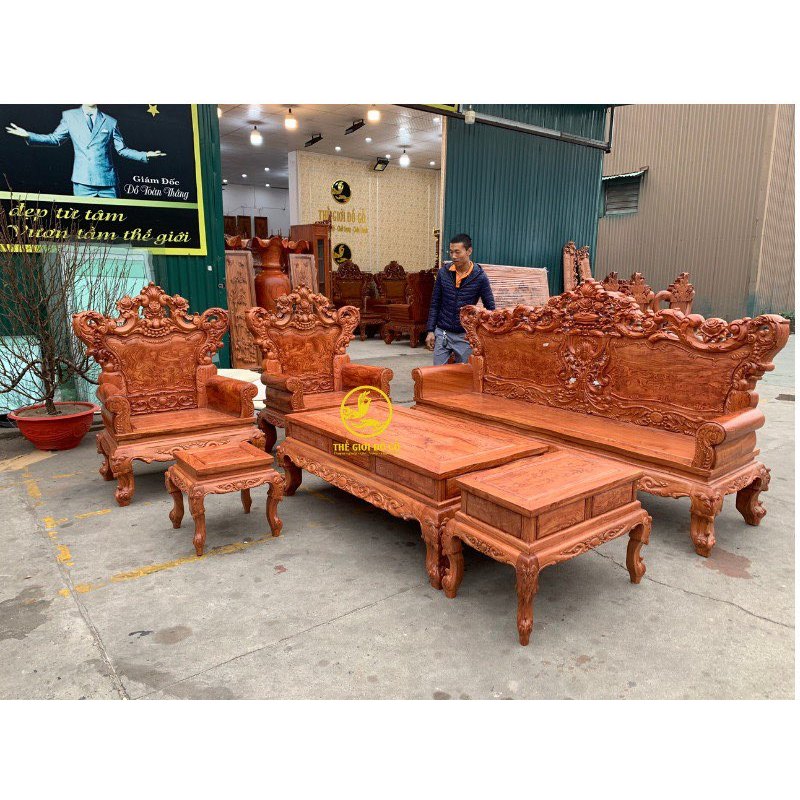 L06 Bàn Ghế Phòng Khách Hoàng Gia Gỗ Hương Đá Chân 14,SoFa Gỗ Hương Đá