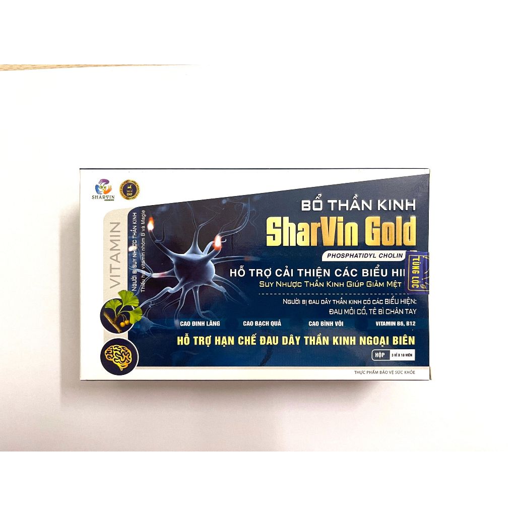 Bổ thần kinh SharVin Gold-Giảm đau mỏi cổ,tê bì chân tay-Hỗ trợ hạn chế đau dây thần kinh ngoại biên-Hộp 30v-Ezpharmacy