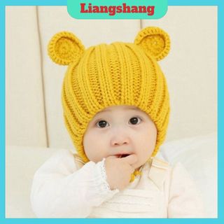 Mũ len tai gấu vặn thừng m19 cho bé có dây buộc 6-24 tháng