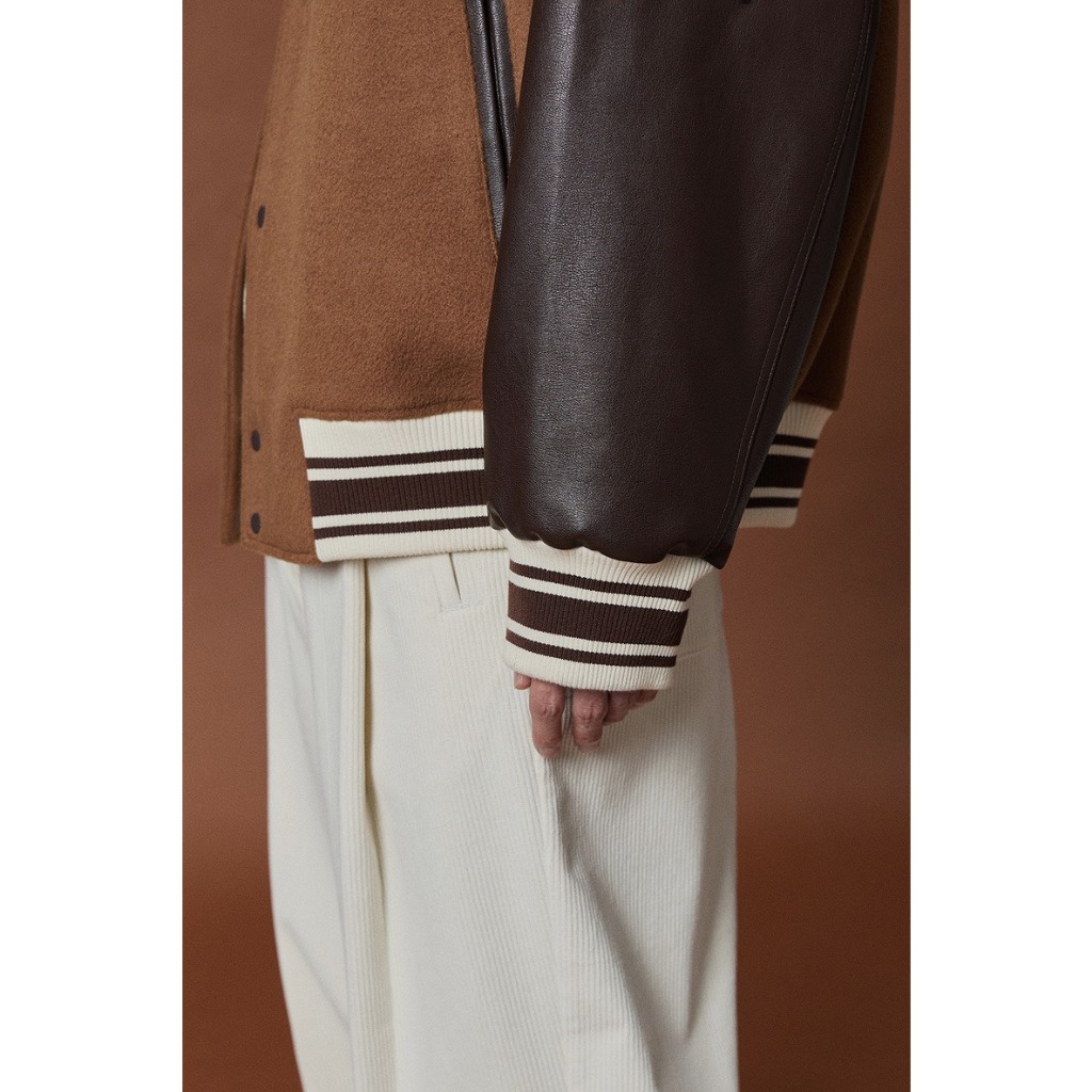 Áo khoác dạ Varsity trần phông phối tay da thêu N from 45 -85kg