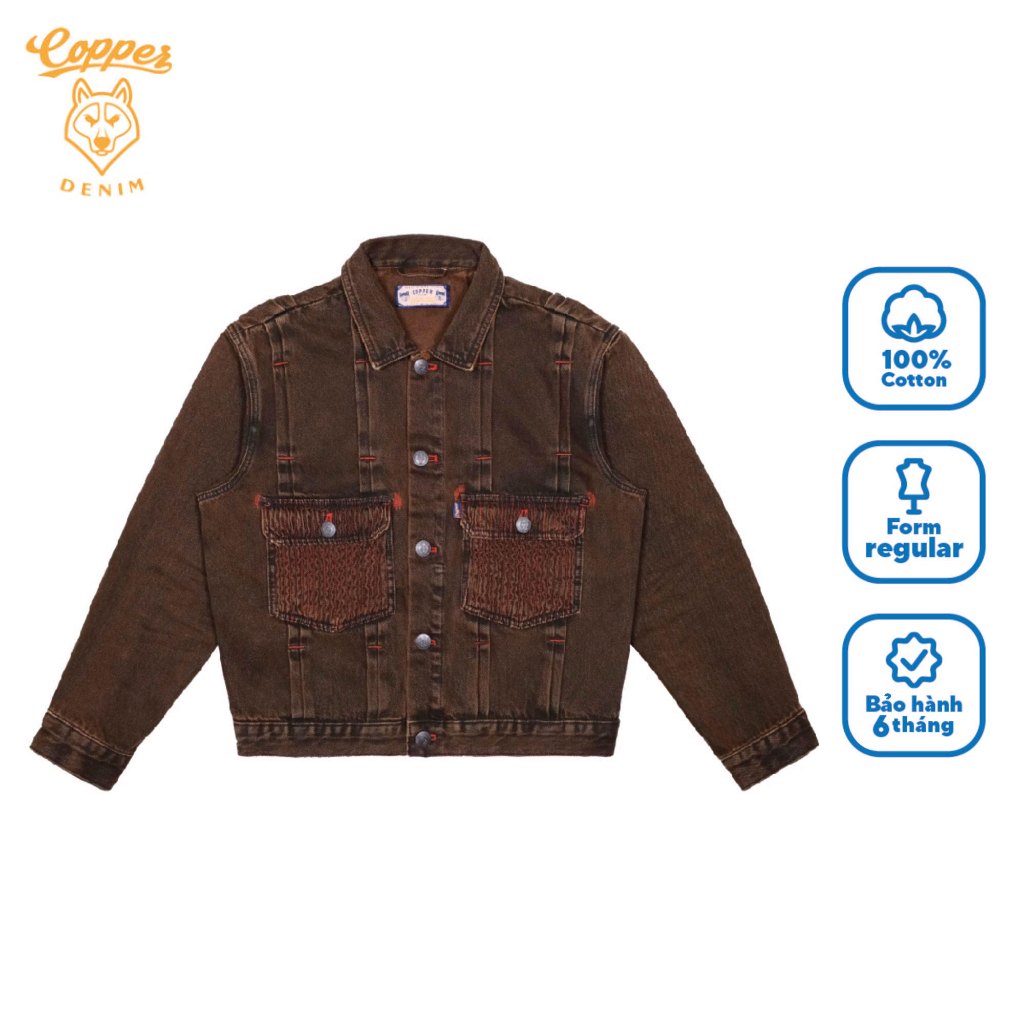 Áo Khoác Denim/Jeans Nam Điênim "Đường Ray" - washed denim, màu nâu đỏ - Copper Denim