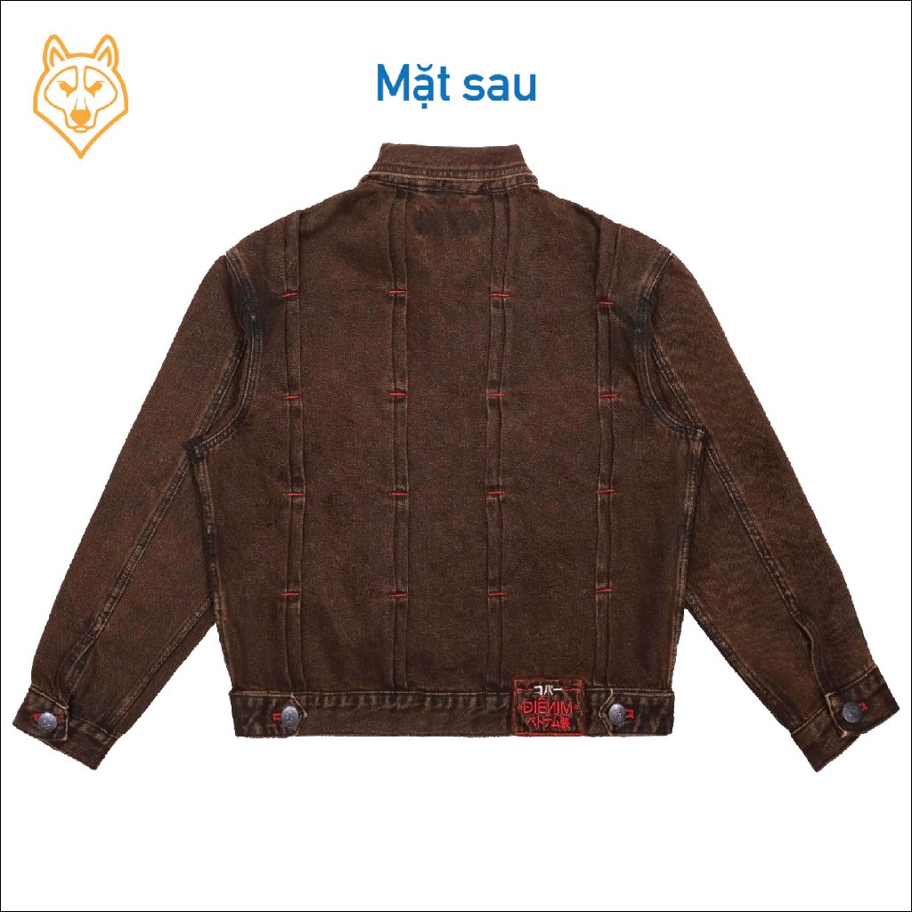 Áo Khoác Denim/Jeans Nam Điênim "Đường Ray" - washed denim, màu nâu đỏ - Copper Denim