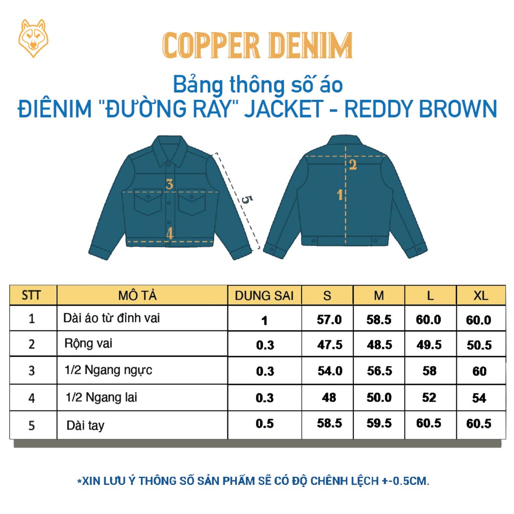 Áo Khoác Denim/Jeans Nam Điênim "Đường Ray" - washed denim, màu nâu đỏ - Copper Denim