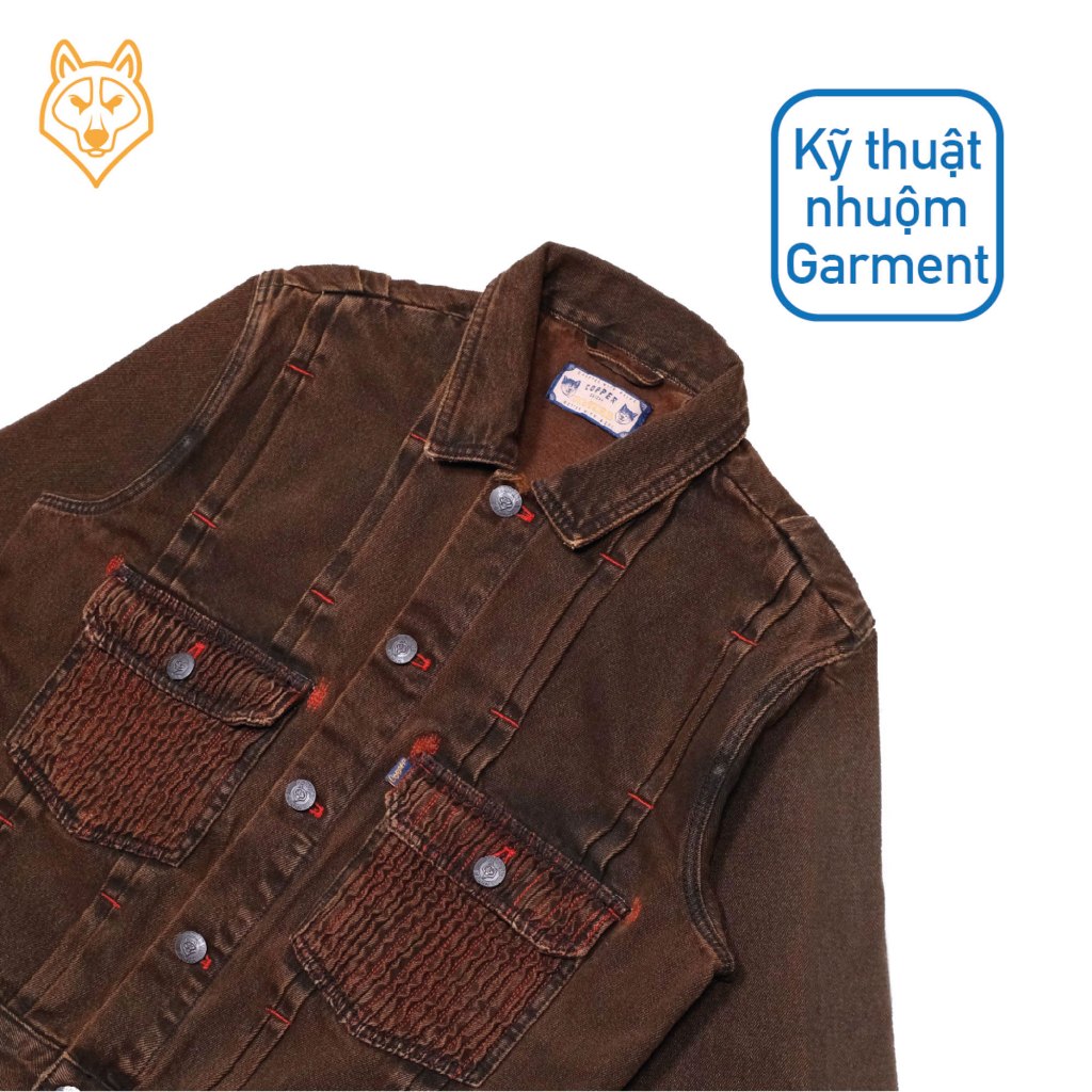 Áo Khoác Denim/Jeans Nam Điênim "Đường Ray" - washed denim, màu nâu đỏ - Copper Denim