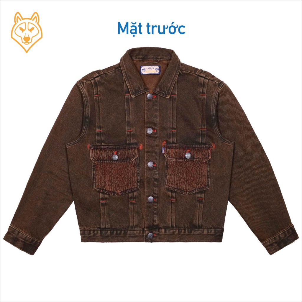 Áo Khoác Denim/Jeans Nam Điênim "Đường Ray" - washed denim, màu nâu đỏ - Copper Denim